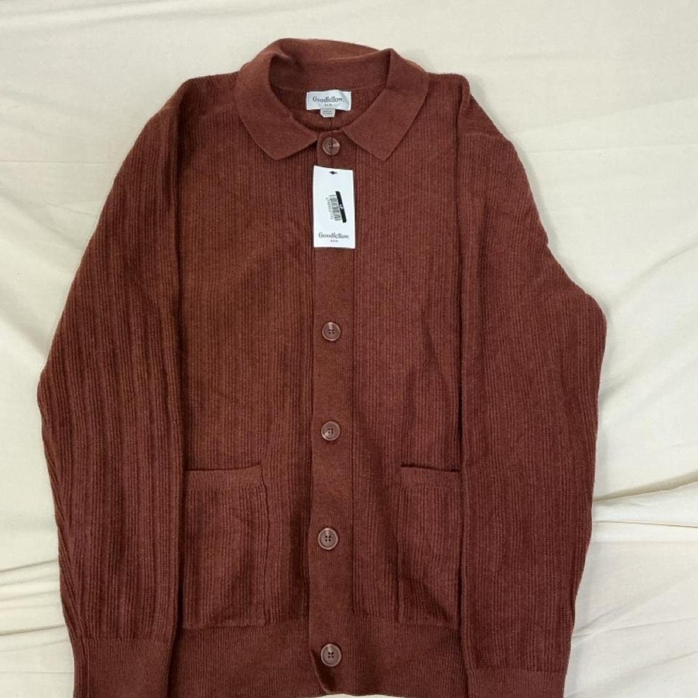 Goodfellow & Co. Brown Ribbed Knit Collared Cardigan | Men's Small | NWT 🤎